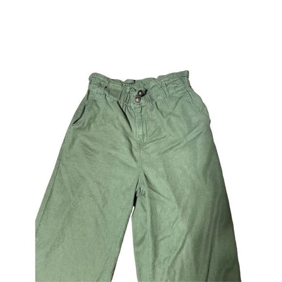 Copper Key Green Cropped Linen Paper-bag Wide Leg Pants Size 5 - Picture 2 of 4